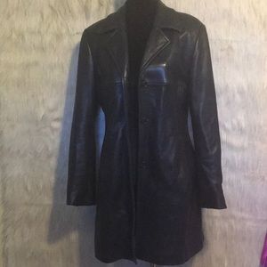 Marc New York Black Leather Trench Coat M